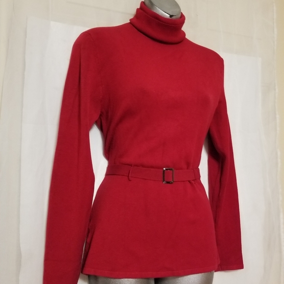 Bcbgmaxazria turtleneck red belted sweater L - Picture 4 of 11